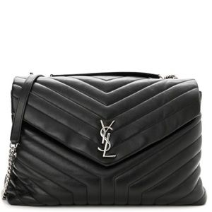 YSL Saint Laurent Calfskin Quilted Monogram Matelasse Loulou Bag Satchel Black